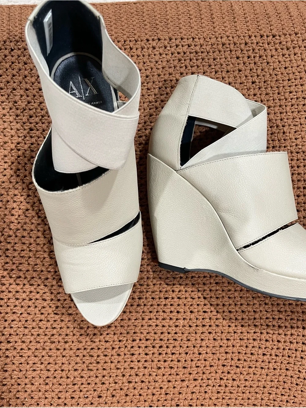A/X Armani Exchange Cream Elastic-Strap Wedge Sandals